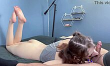 college girl with thick ass sucks your cock in just a tanktop on her stomach