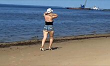 Mature Milf Shows Off Big Butt In Tight Jeans Shorts On Beach