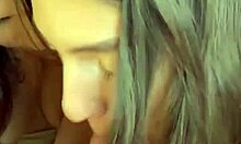 Lesbian shower explodes into sloppy double bj and huge facial with cum swap pov blowjob