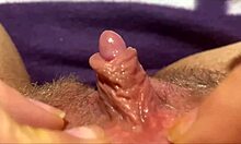 Huge clitoris rubbing leads to jerking orgasm