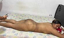 massage to mother-in-law ends with cum on big ass