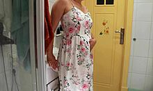 Hot Mommy Conceals Big Dildo Fuck In Toilet Stall