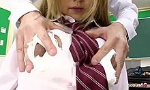 Blonde curvy japanese teen seduces classmate for first creampie fuck uncensored.