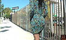 Gorgeous solo ebony tranny masturbates with pierced dick