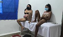 Horny mexican lesbians touch buttocks and tits in doctors office!