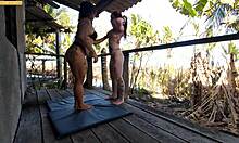 Watch these two girls fuck in the forest? lucky guy asks