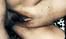 Beautiful wife poses in fishnet stockings for close-up