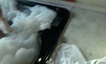 Spying on a brunette bathing a guy in feminine clothing comes in and fucks her in the pear-shaped ass and buries his cock in her anus busty and big-ass latina brunette