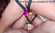 Lesbians fuck with strapon and friend with cock all holes fucked