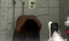 Homemade amateur shower time with ebony beauty
