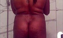 Homemade amateur shower time with ebony beauty