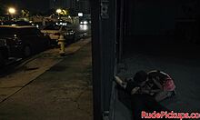 Petite glasses teen meets stranger in public