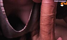 she feels vulnerable giving first blowjob, wet and demure close up