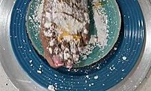 Homemade amateur video of beautiful black toes and bare feet in food fetish play