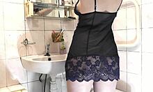 Beautiful naked girl pees, fingers pussy, squirts in morning