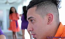 these stepteens are gobbling shlongs in a crazy group blowjob party.