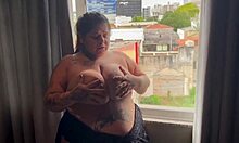 Savoring my BBW girlfriend's huge tits fills me with joy.