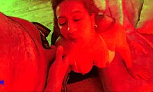 Latina Milf Under Red Light Sucks Balls Spits On Dick Handjob And Huge Facial Cumshot.