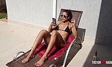 Bikini pool tease leads to cumshot