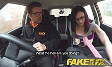 American Teen Creampied by British Instructor in Fake Driving School