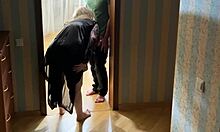 Stepmom blocks stepson, takes dick in ass and mouth