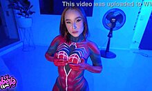 Hot spiderwoman fucks her fan, rides him cowgirl until he cums in her juicy pussy