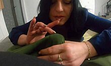 Milfycalla gets her face fucked and plays with cum while wearing a hot long down-jacket and slutty clothes