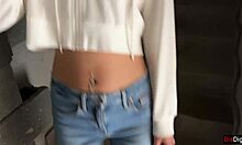 cum on my face for the cumwalk, she begs during public blowjob