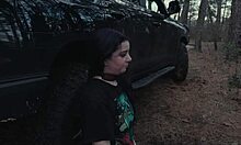 Submissive cutie enjoys roadside picnic with ass eating and rough fucking.