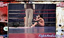 who will win as muscular lesbians wrestle intensely in the boxing ring?