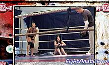 who will win as muscular lesbians wrestle intensely in the boxing ring?