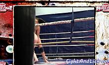 who will win as muscular lesbians wrestle intensely in the boxing ring?