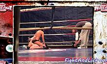 who will win as muscular lesbians wrestle intensely in the boxing ring?