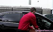 Banged handcuffed teen with rough facial