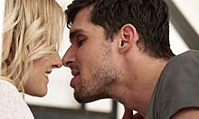 Dick sucking beauty gets banged hard on the stairs!