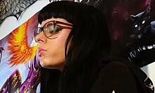 Hungarian goth teen gives ASMR kisses with glasses