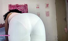 Curvy girl farting in tight white shorts