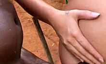 Boss lady checks out the construction site, catches the worker jerking off, and gives him her pussy bareback to the big black cock stud - public fun! 😏