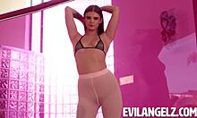 oiled-up teen gets slam-fucked and ends with a cum facial