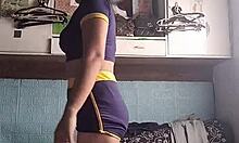 Petite asian babe does workout fitness training in shorts