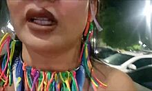 Brunette Latina Flashes Big Clit at Carnival Without Dick