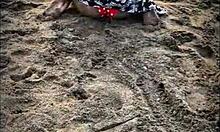 in a public beach spot, a stranger gives me a blowjob, fucking and cumming outdoors with big cocks.