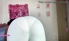 Curvy girl farting in tight white shorts