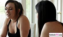 Lesbian teen kisses and licks stepmom pussy