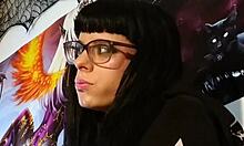 Hungarian goth teen gives ASMR kisses with glasses