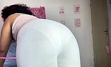 Curvy girl farting in tight white shorts