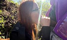 Wild Encounter: Ginger Beauty Gives Extreme Public Blowjob In The Woods