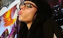 Hungarian goth teen gives ASMR kisses with glasses