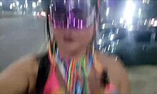 Brunette Latina Flashes Big Clit at Carnival Without Dick