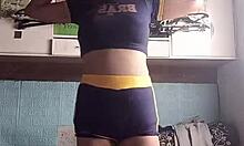 Petite asian babe does workout fitness training in shorts